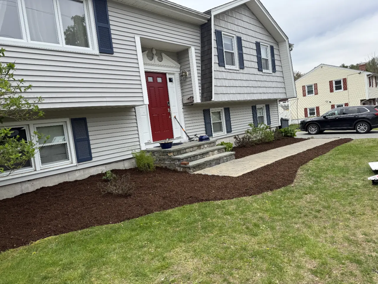 Mulching work in progress in Sharon, MA
