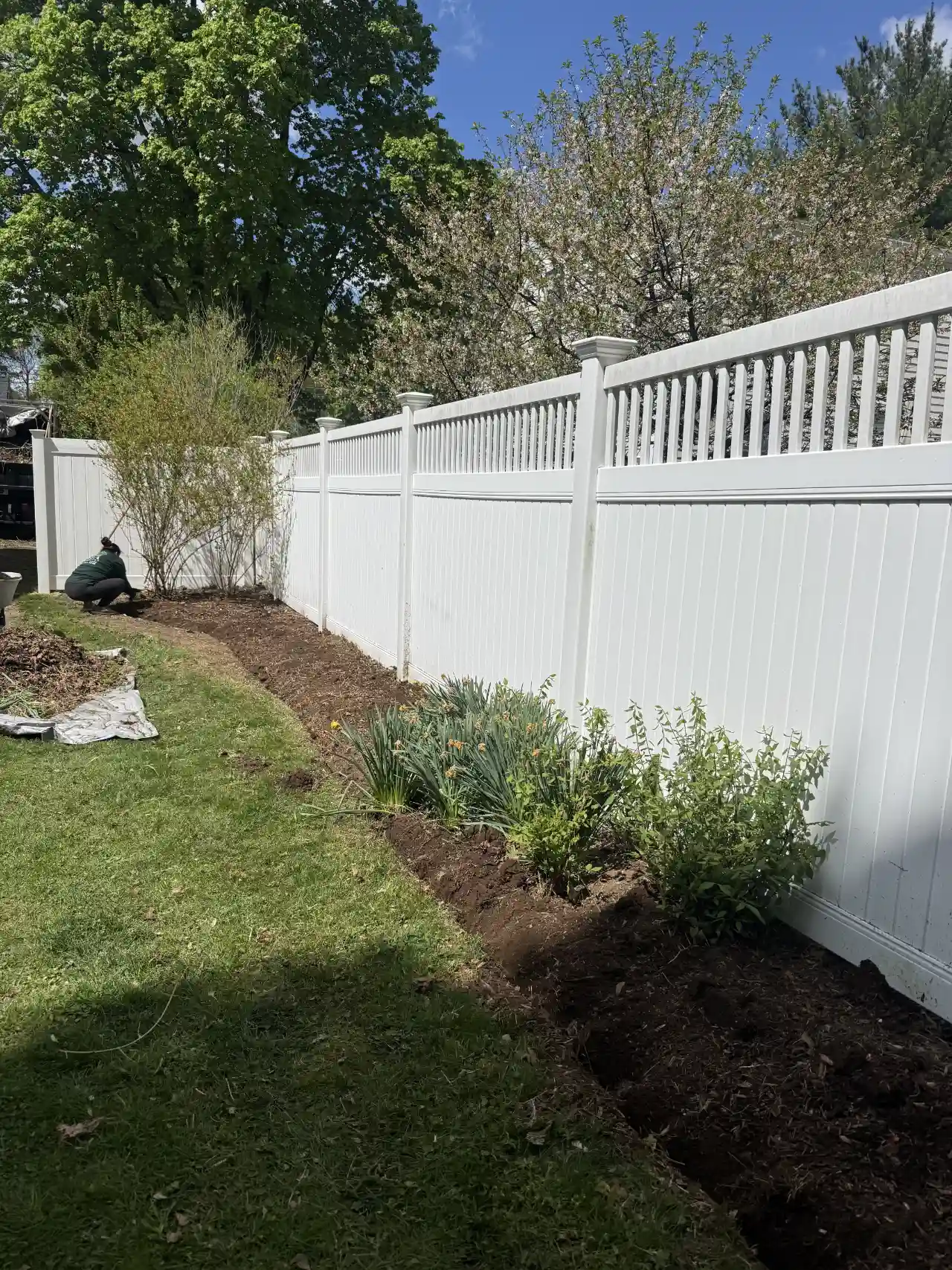 Completed mulching job on a residential lot in Sharon